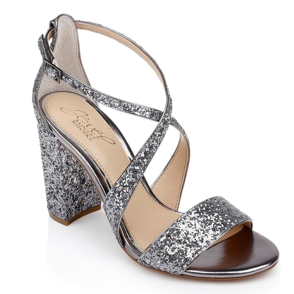 Badgley Mischka Cook Block Heel GlitterSandal Size 7 New